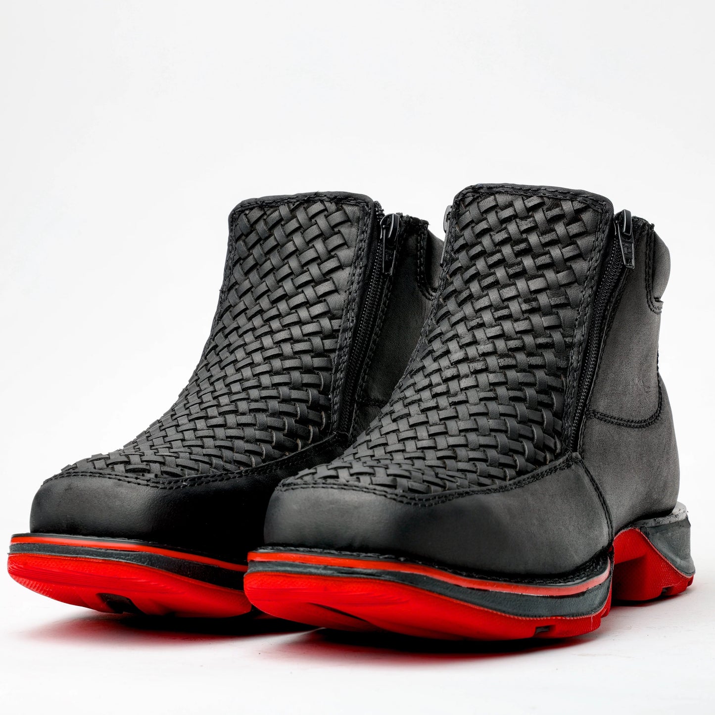 Black Basketweave Leather Botin With Lightweight Soles - Square Toe