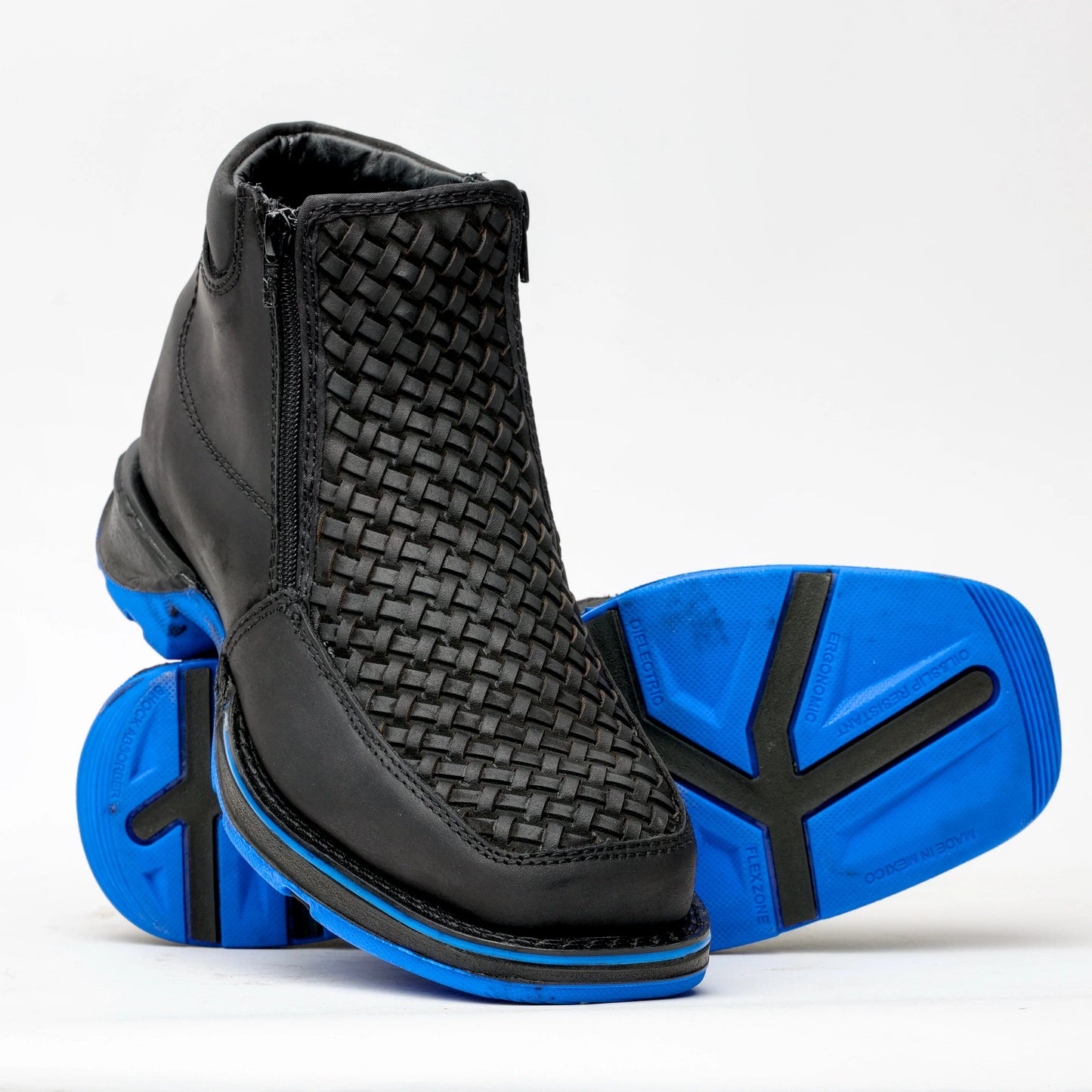 Black Basketweave Leather Botin With Lightweight Soles - Square Toe