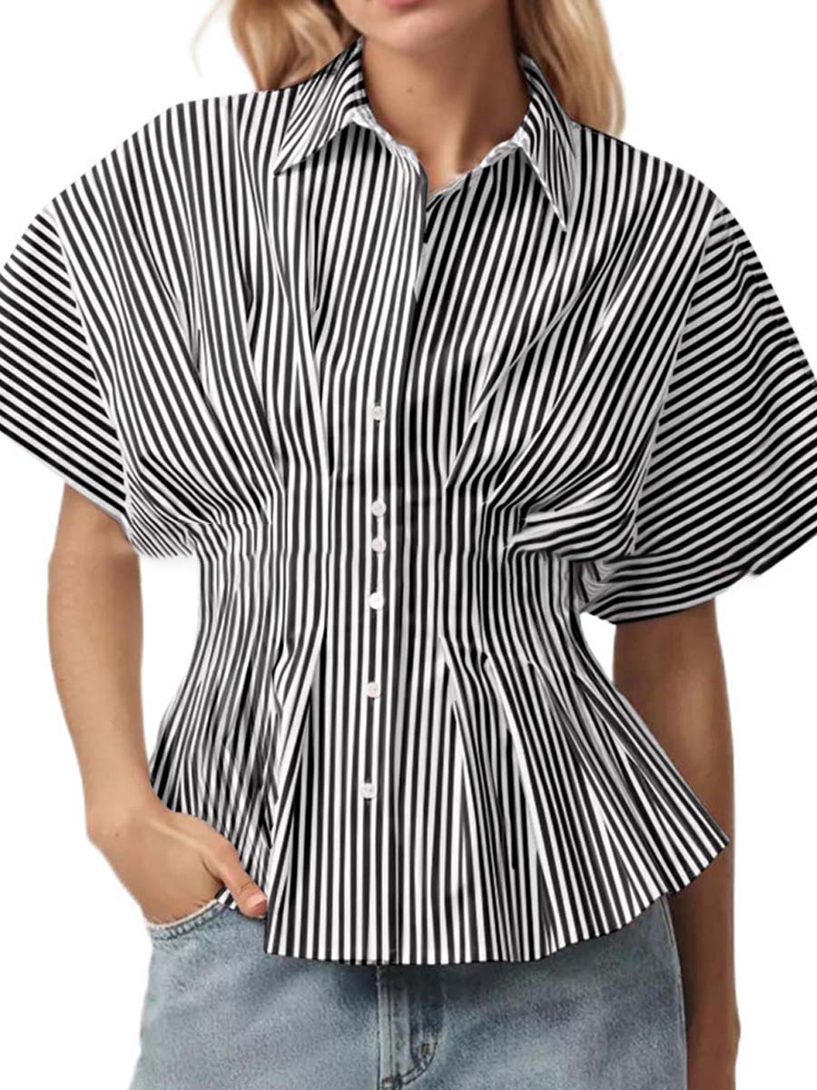 Exaggerated Sleeve Pleated Blouse