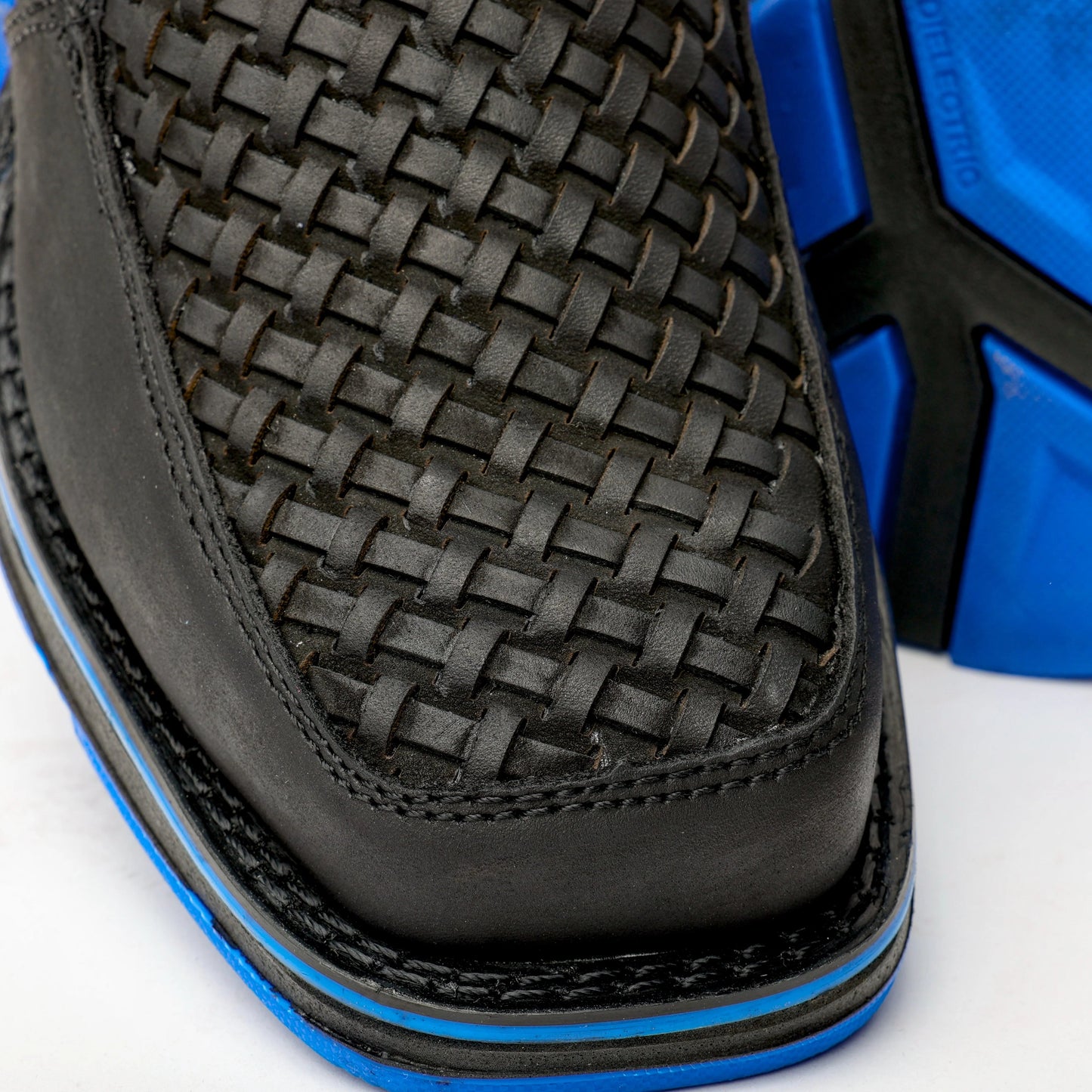 Black Basketweave Leather Botin With Lightweight Soles - Square Toe