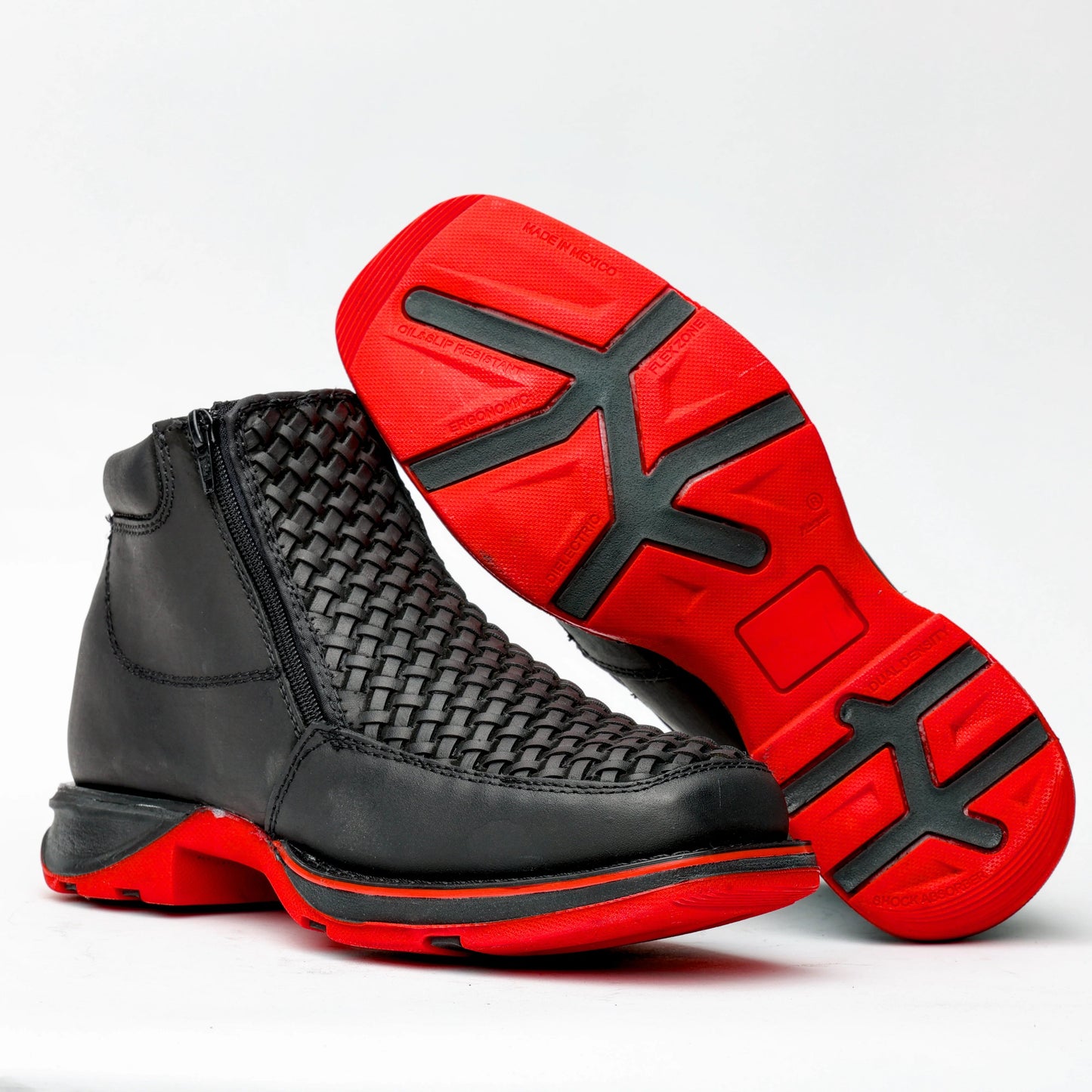 Black Basketweave Leather Botin With Lightweight Soles - Square Toe