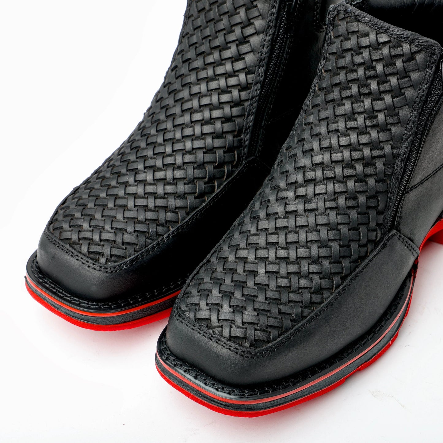 Black Basketweave Leather Botin With Lightweight Soles - Square Toe